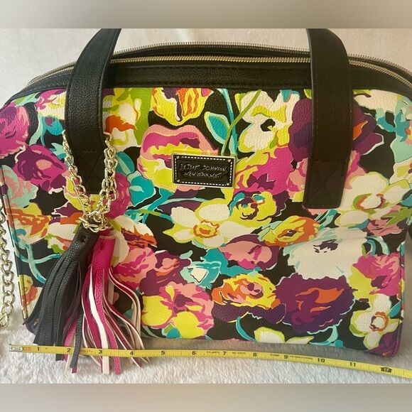 Betsey Johnson Pink and Black Satchel with Floral Design - Picture 8 of 12